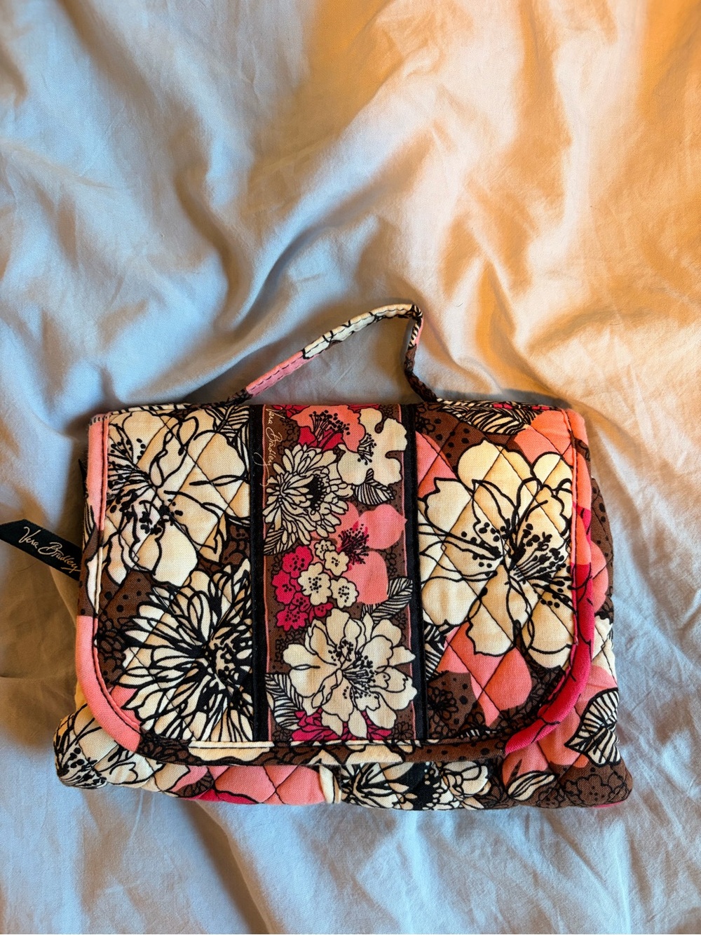 Vera Bradley Mocha Rouge pink floral travel jewelry organizer